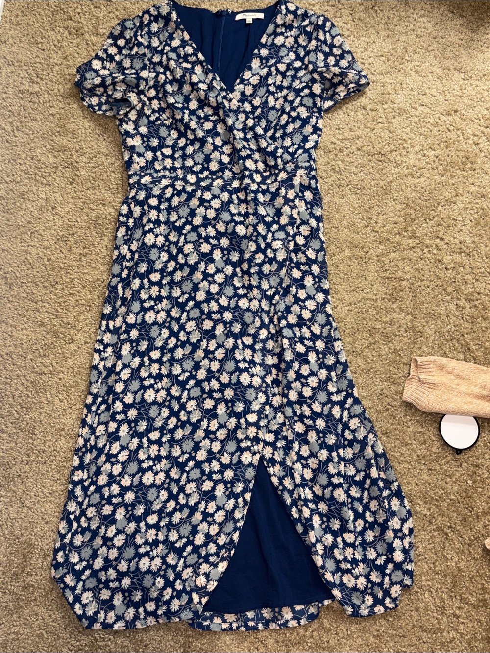 Madewell Navy Floral Wrap Dress with White & Peach Daisies